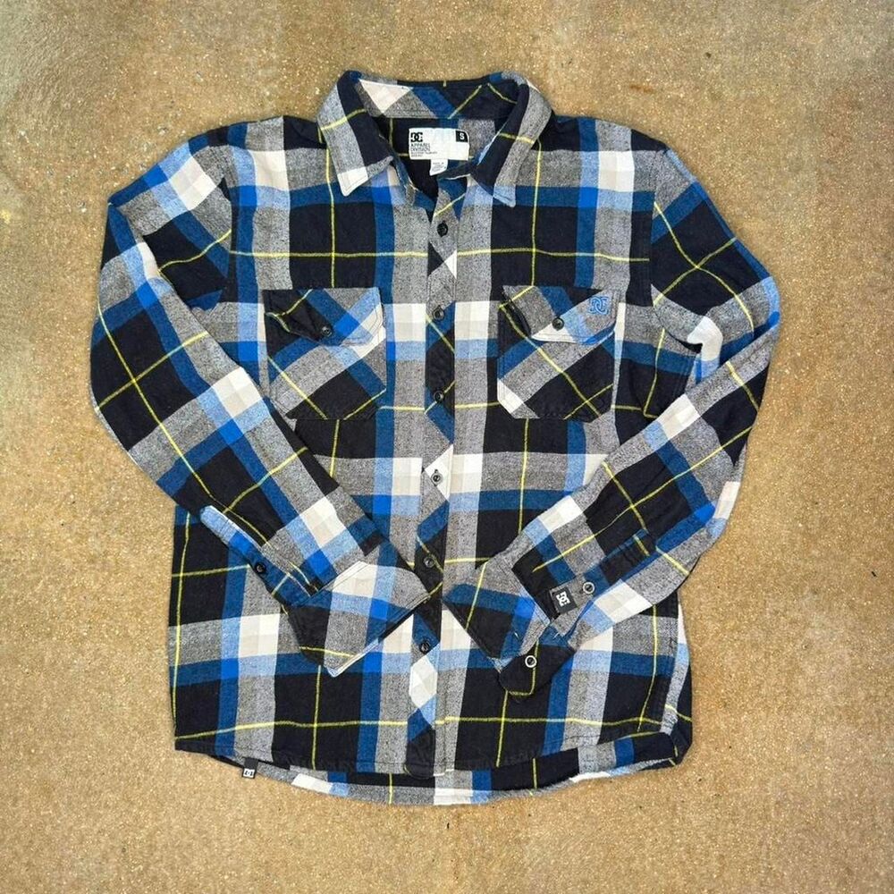 DC Shoes Flannel Shirt‎ Mens Small Blue Black Plaid Skate Streetwear Button Up